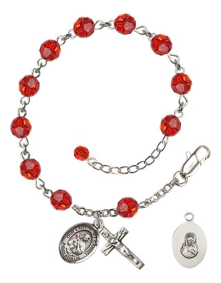 Adjustable Sterling Silver 6mm Austrian Crystal Our Lady of Mount Carmel Rosary Bracelet in Ruby