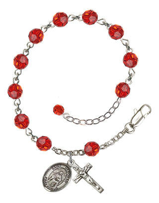 Sterling Silver 6mm Austrian Crystal Saint Deborah Rosary Bracelet in Ruby Engraved Catholic Saint Jewelry