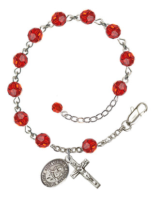 Sterling Silver 6mm Austrian Crystal Saint Lidwina of Schiedam Rosary Bracelet in Ruby Engraved Catholic Saint Jewelry