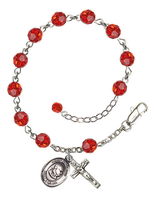 Sterling Silver 6mm Austrian Crystal Saint John XXIII Rosary Bracelet in Ruby Engraved Catholic Saint Jewelry
