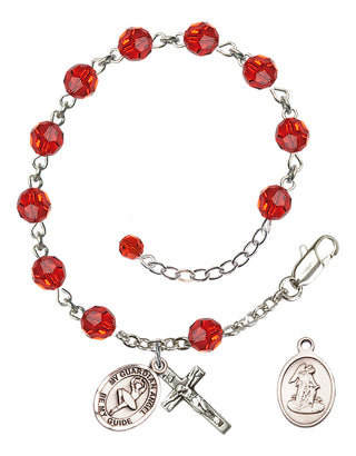 Sterling Silver 6mm Austrian Crystal Guardian Angel/Dance Rosary Bracelet in Ruby Engraved Catholic Saint Jewelry