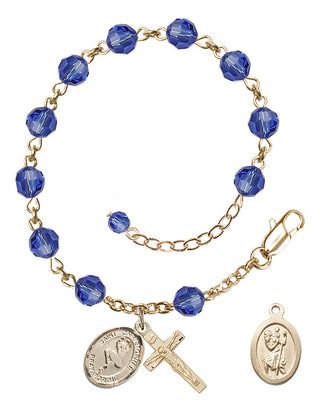 14kt Gold-Filled 6mm Austrian Crystal Saint Christopher/Dance Rosary Bracelet in Sapphire Engraved Catholic Saint Jewelry