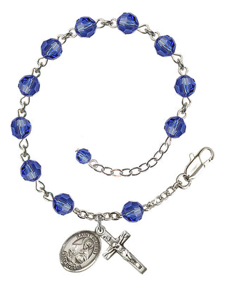 Sterling Silver 6mm Austrian Crystal Saint Albert the Great Rosary Bracelet in Sapphire Engraved Catholic Saint Jewelry