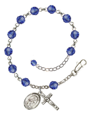 Sterling Silver 6mm Austrian Crystal Saint Jane of Valois Rosary Bracelet in Sapphire Engraved Catholic Saint Jewelry
