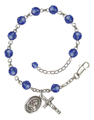 Sterling Silver 6mm Austrian Crystal Saint Francis Xavier Rosary Bracelet in Sapphire Engraved Catholic Saint Jewelry