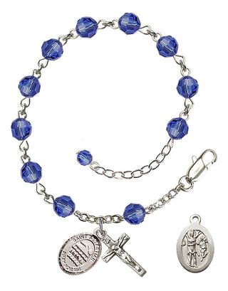 Adjustable Sterling Silver 6mm Austrian Crystal Saint Sebastian/Swimming Rosary Bracelet in Sapphire