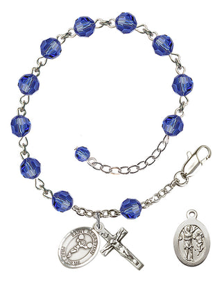 Adjustable Sterling Silver 6mm Austrian Crystal Saint Sebastian/Cheerleading Rosary Bracelet in Sapphire
