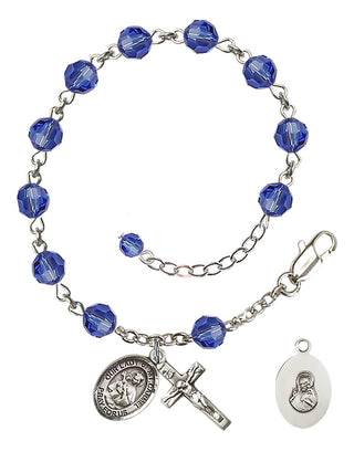 Adjustable Sterling Silver 6mm Austrian Crystal Our Lady of Mount Carmel Rosary Bracelet in Sapphire