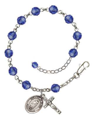 Sterling Silver 6mm Austrian Crystal Our Lady of Tears Rosary Bracelet in Sapphire Engraved Catholic Saint Jewelry