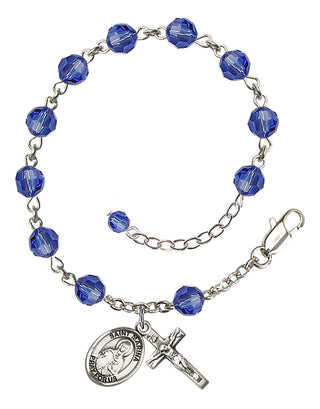 Sterling Silver 6mm Austrian Crystal Saint Marina Rosary Bracelet in Sapphire Engraved Catholic Saint Jewelry