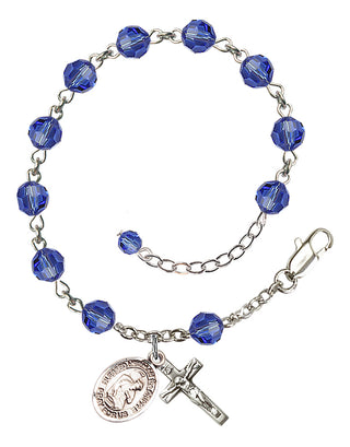 Sterling Silver 6mm Austrian Crystal Bl. Herman the Cripple Rosary Bracelet in Sapphire Engraved Catholic Saint Jewelry