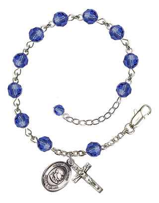 Sterling Silver 6mm Austrian Crystal Saint John XXIII Rosary Bracelet in Sapphire Engraved Catholic Saint Jewelry