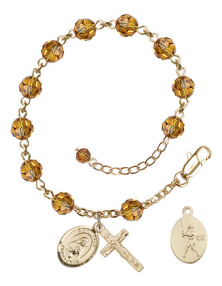 Adjustable 14 Karat Gold-Filled 6mm Austrian Crystal Saint Rita / Baseball Rosary Bracelet in Topaz