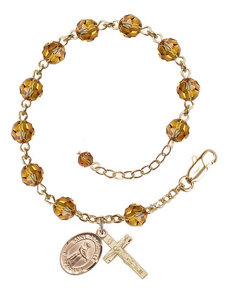 14kt Gold-Filled 6mm Austrian Crystal Saint Petronille Rosary Bracelet in Topaz Engraved Catholic Saint Jewelry