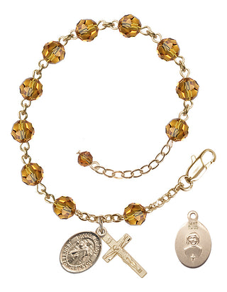 Adjustable 14 Karat Gold-Filled 6mm Austrian Crystal Divine Mercy Rosary Bracelet in Topaz