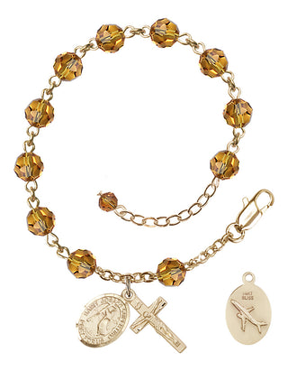 Adjustable 14 Karat Gold 6mm Austrian Crystal Saint Joseph of Cupertino Rosary Bracelet in Topaz