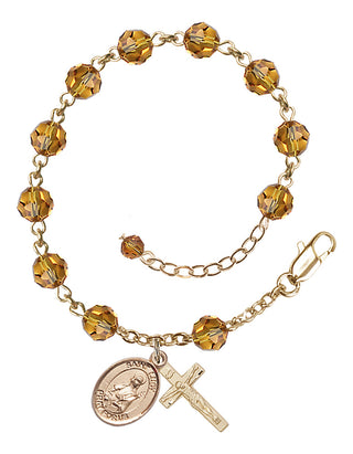 14kt Gold 6mm Austrian Crystal Saint Lucy Rosary Bracelet in Topaz Engraved Catholic Saint Jewelry