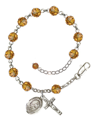Sterling Silver 6mm Austrian Crystal Saint Dymphna Rosary Bracelet in Topaz Engraved Catholic Saint Jewelry