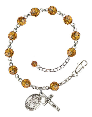 Sterling Silver 6mm Austrian Crystal Saint Monica Rosary Bracelet in Topaz Engraved Catholic Saint Jewelry