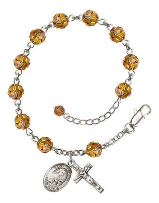 Sterling Silver 6mm Austrian Crystal Saint Theresa Rosary Bracelet in Topaz Engraved Catholic Saint Jewelry