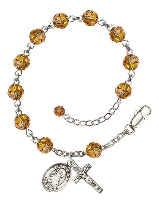 Sterling Silver 6mm Austrian Crystal Saint Bridget of Sweden Rosary Bracelet in Topaz Engraved Catholic Saint Jewelry