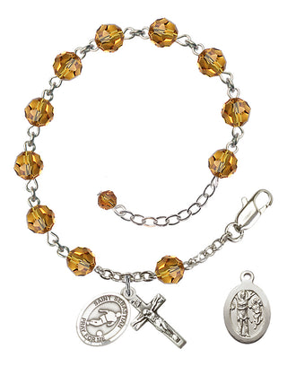 Adjustable Sterling Silver 6mm Austrian Crystal Saint Sebastian/Soccer Rosary Bracelet in Topaz