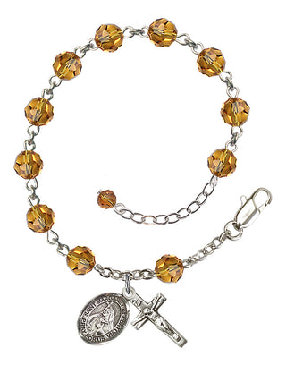 Sterling Silver 6mm Austrian Crystal Saint Margaret of Cortona Rosary Bracelet in Topaz Engraved Catholic Saint Jewelry