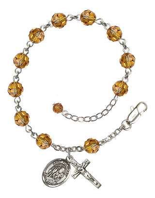 Sterling Silver 6mm Austrian Crystal Saint Polycarp of Smyrna Rosary Bracelet in Topaz Engraved Catholic Saint Jewelry