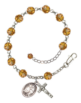 Sterling Silver 6mm Austrian Crystal Saint Jeanne Chezard de Matel Rosary Bracelet in Topaz Engraved Catholic Saint Jewelry