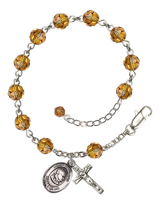 Sterling Silver 6mm Austrian Crystal Saint John XXIII Rosary Bracelet in Topaz Engraved Catholic Saint Jewelry