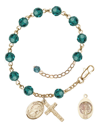 14kt Gold-Filled 6mm Austrian Crystal St. Benedict Rosary Bracelet in Zircon | Engravable