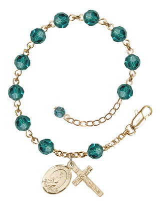 14kt Gold-Filled 6mm Austrian Crystal Saint Louis Rosary Bracelet in Zircon Engraved Catholic Saint Jewelry