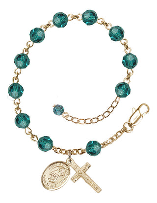 14kt Gold-Filled 6mm Austrian Crystal Saint Scholastica Rosary Bracelet in Zircon Engraved Catholic Saint Jewelry