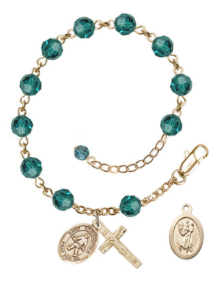 14kt Gold-Filled 6mm Austrian Crystal Saint Christopher / Field Hockey Rosary Bracelet in Zircon Engraved Catholic Saint Jewelry