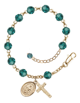 14kt Gold-Filled 6mm Austrian Crystal Saint Clement Rosary Bracelet in Zircon Engraved Catholic Saint Jewelry