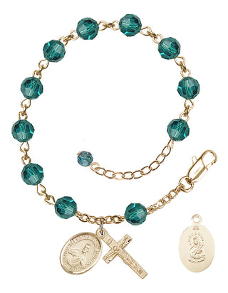 14kt Gold 6mm Austrian Crystal Scapular Rosary Bracelet in Zircon Engraved Catholic Saint Jewelry