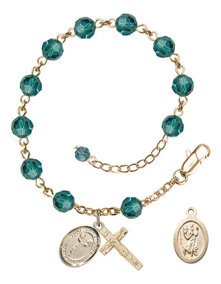Adjustable 14 Karat Gold 6mm Austrian Crystal Saint Christopher/Cheerleading Rosary Bracelet in Zircon