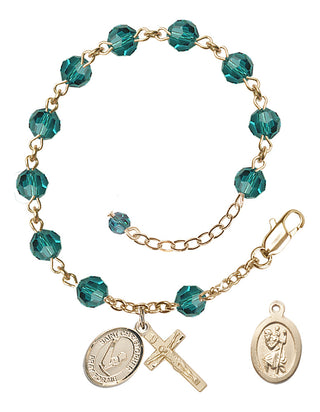 Adjustable 14 Karat Gold 6mm Austrian Crystal Saint Christopher/Gymnastics Rosary Bracelet in Zircon