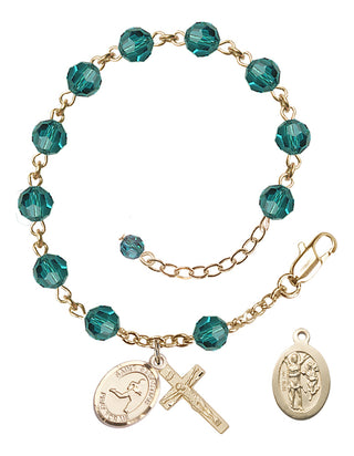 Adjustable 14 Karat Gold 6mm Austrian Crystal Saint Sebastian/Track & Field Rosary Bracelet in Zircon