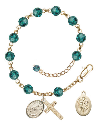 Adjustable 14 Karat Gold 6mm Austrian Crystal Saint Sebastian / Rodeo Rosary Bracelet in Zircon