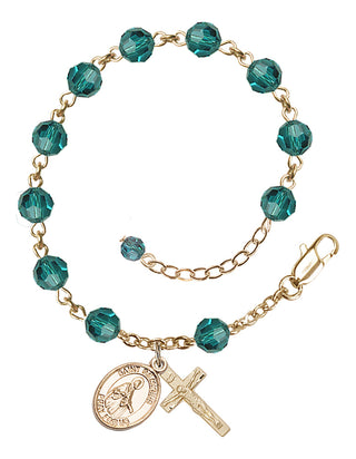 14kt Gold 6mm Austrian Crystal Saint Remigius of Reims Rosary Bracelet in Zircon Engraved Catholic Saint Jewelry