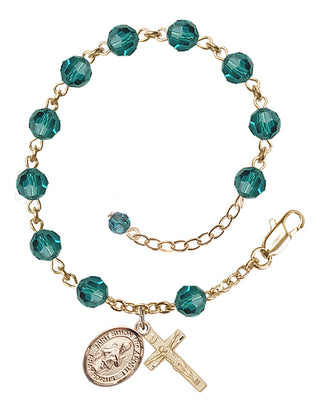 14kt Gold 6mm Austrian Crystal Saint Simon the Apostle Rosary Bracelet in Zircon Engraved Catholic Saint Jewelry