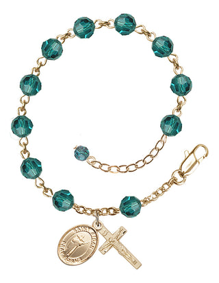 14kt Gold 6mm Austrian Crystal Saint Aidan of Lindesfarne Rosary Bracelet in Zircon Engraved Catholic Saint Jewelry