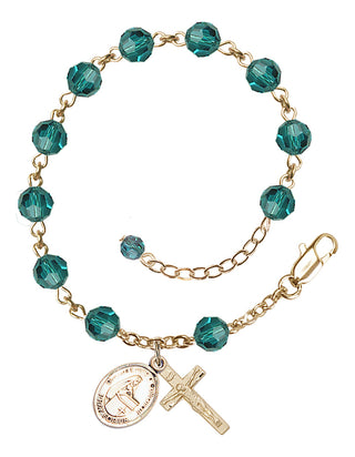 14kt Gold 6mm Austrian Crystal Bl. Emilee Doultremont Rosary Bracelet in Zircon Engraved Catholic Saint Jewelry
