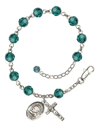 Sterling Silver 6mm Austrian Crystal Saint John Bosco Rosary Bracelet in Zircon Engraved Catholic Saint Jewelry