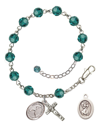 Adjustable Sterling Silver 6mm Austrian Crystal Saint Christopher/Softball Rosary Bracelet in Zircon