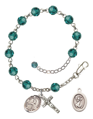 Adjustable Sterling Silver 6mm Austrian Crystal Saint Christopher/Football Rosary Bracelet in Zircon