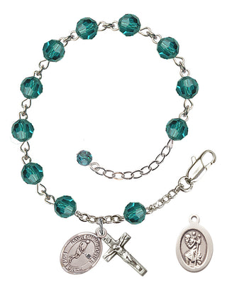 Adjustable Sterling Silver 6mm Austrian Crystal Saint Christopher/Tennis Rosary Bracelet in Zircon