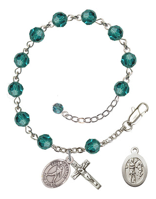 Adjustable Sterling Silver 6mm Austrian Crystal Saint Sebastian/Football Rosary Bracelet in Zircon
