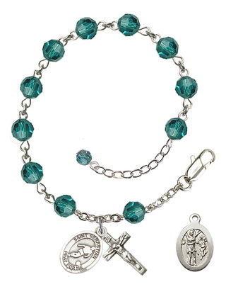 Adjustable Sterling Silver 6mm Austrian Crystal Saint Sebastian/Soccer Rosary Bracelet in Zircon